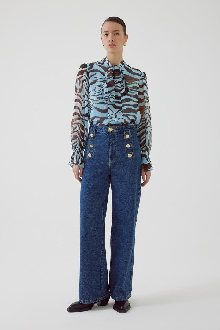 Düğme Detaylı Pamuk Regular İndigo Denim