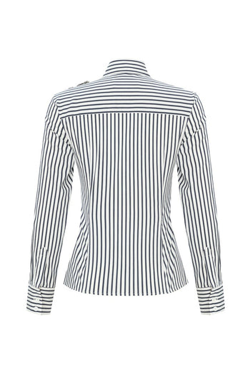 İşleme Detaylı Bele Oturan Slim fit Çizgili Gömlek