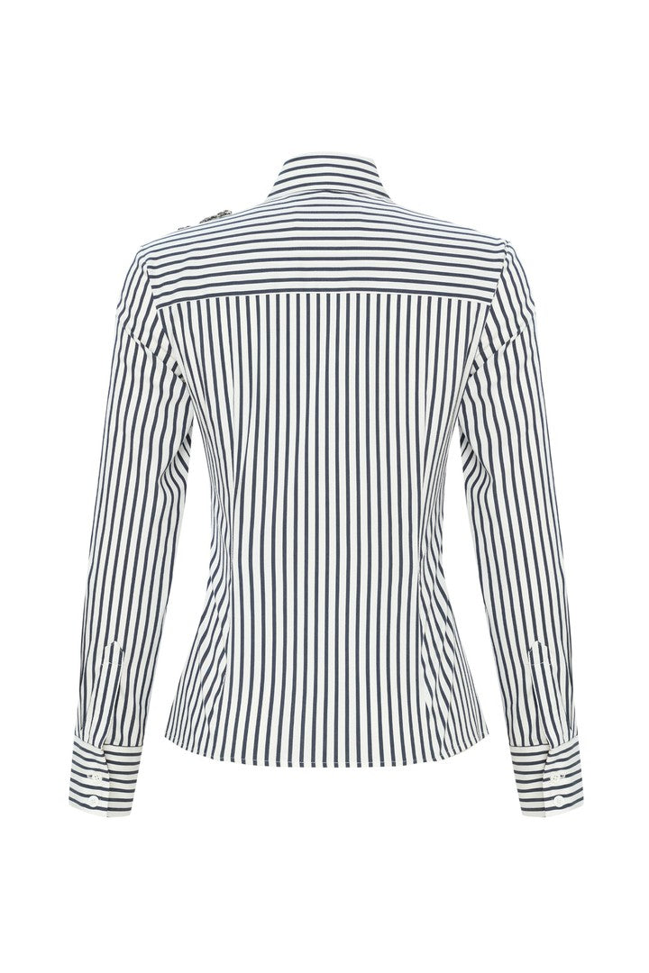 İşleme Detaylı Bele Oturan Slim fit Çizgili Gömlek