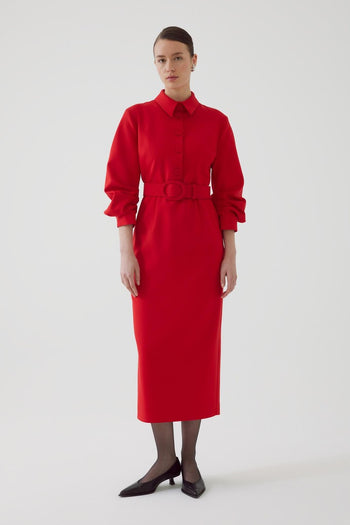 Kemerli Slim Fit Midi Elbise