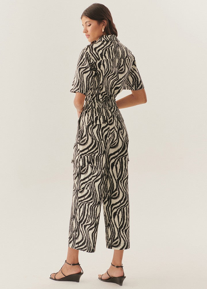 Beli Lastikli Zebra Desenli Regular Pamuklu Pantolon