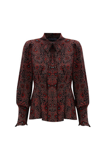 Yakası Bağlamalı Desenli Gömlek