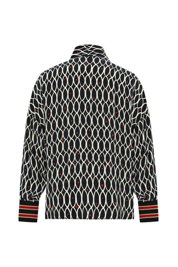 Geometrik Desenli Regular Fular Yaka Bluz