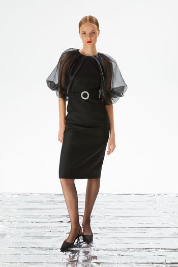 Balon Kollu Siyah Elbise