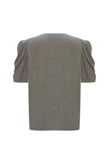 Taşlı ve Baskılı Bisiklet Yaka T-Shirt