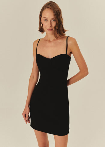 Siyah Slim Fit Ayarlanabilir Askılı Mini Elbise