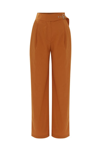 Bel Detaylı Düz Kesim Pamuklu Regular Pantolon