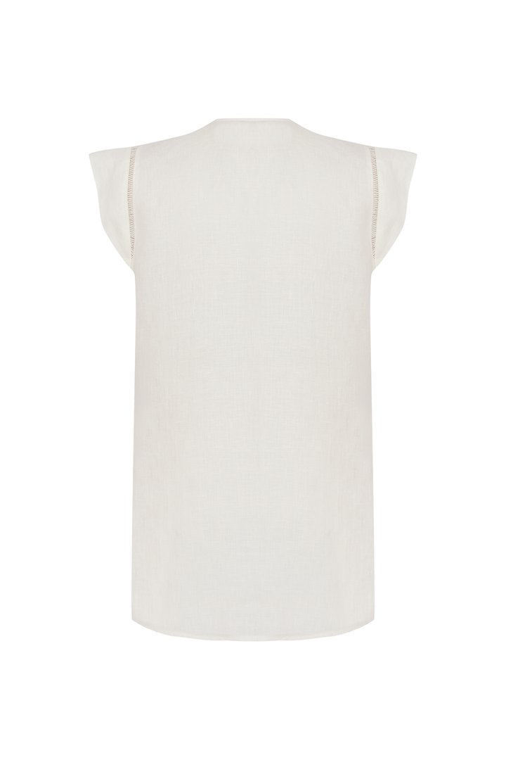 Çiçek İşlemeli Keten Gömlek