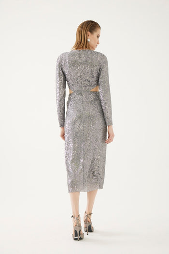 Bel Detaylı Payetli Elbise
