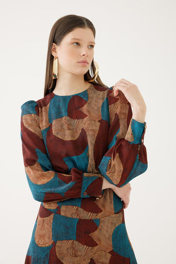 Balon Kol Parçalı Otantik Elbise