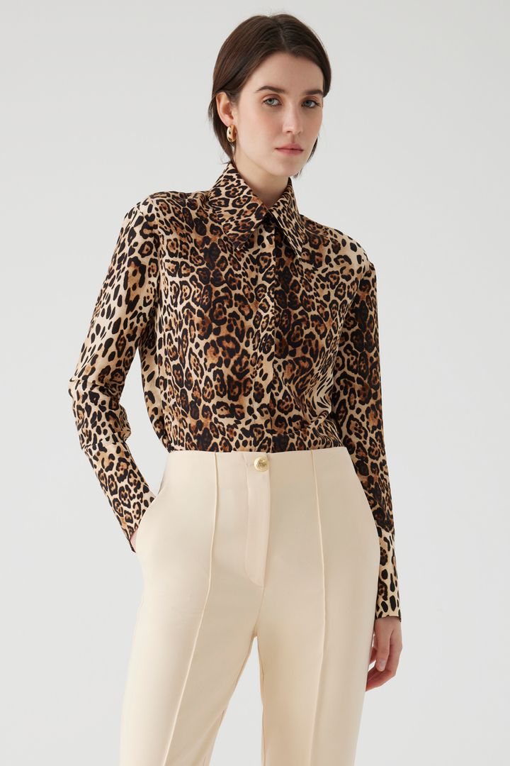 Leopar Desenli Uzun Kollu Regular Gömlek