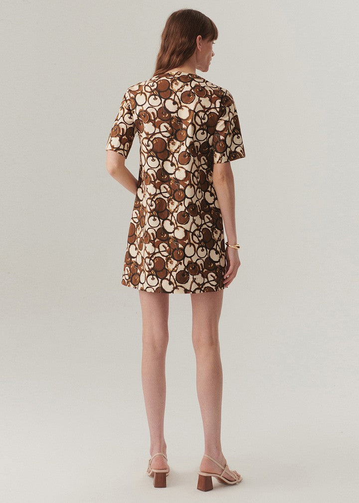 Düğmeli Bisiklet Yakalı Kısa Kol Desenli Mini Çok Renkli Elbise