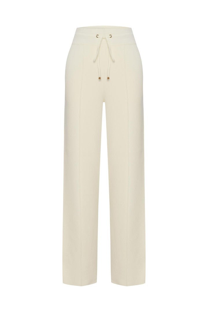 Yüksek Bel Bağcıklı Regular Triko Pantolon