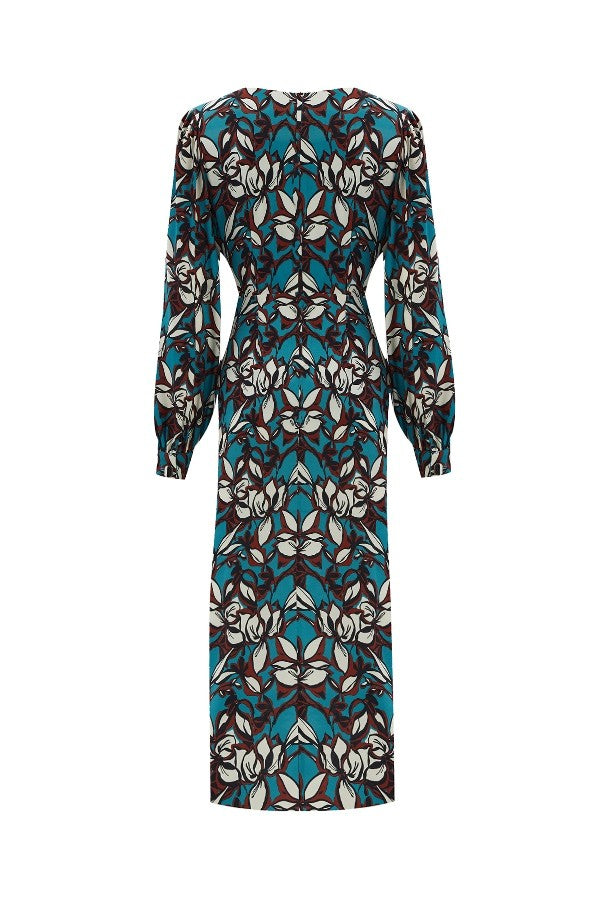 Çiçek Desenli Yırtmaçlı Elbise