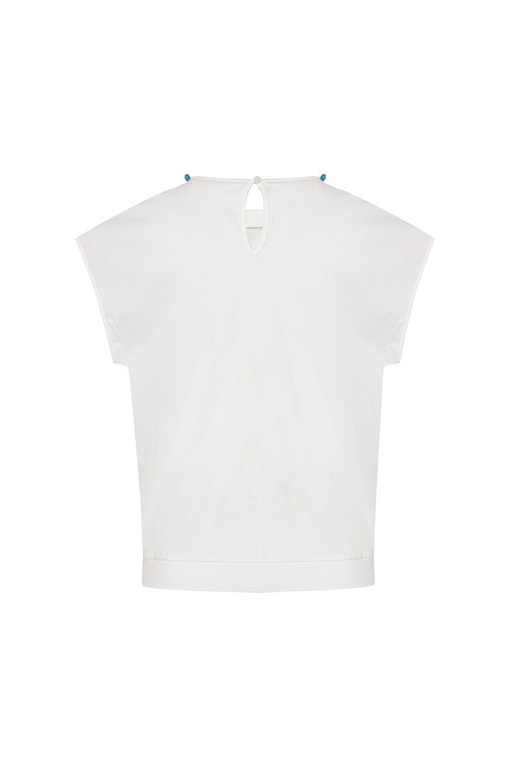 Boncuk İşlemeli Beyaz Regular T-Shirt