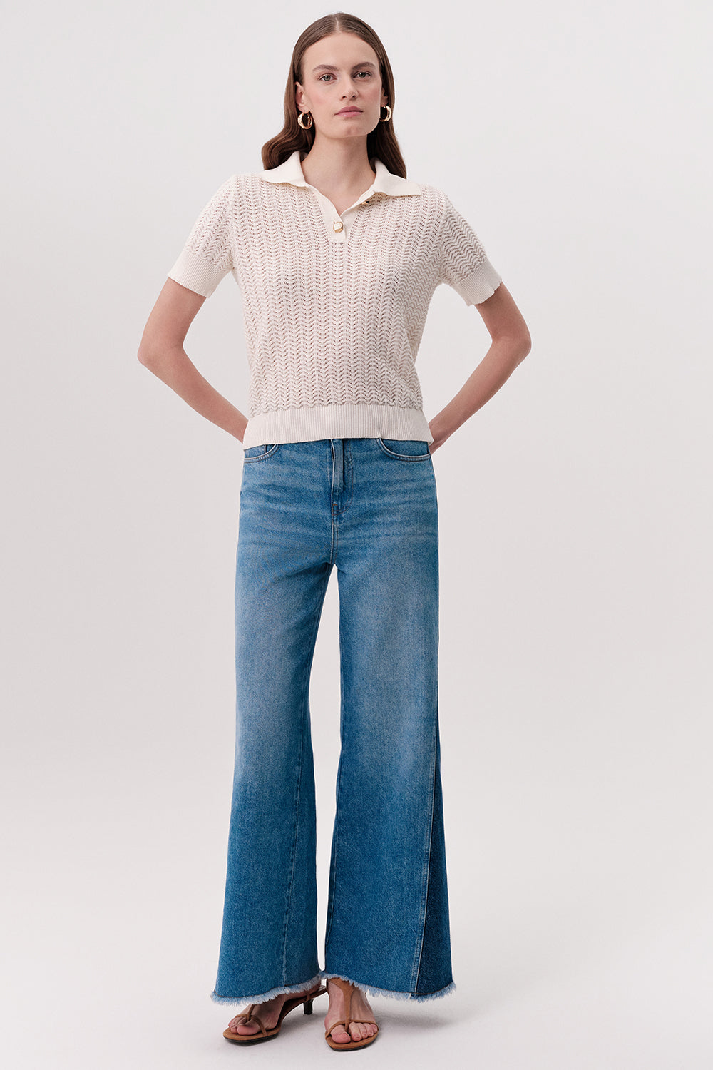 Polo Yaka Düğme Detaylı Kısa Kollu Regular Triko Krem Bluz