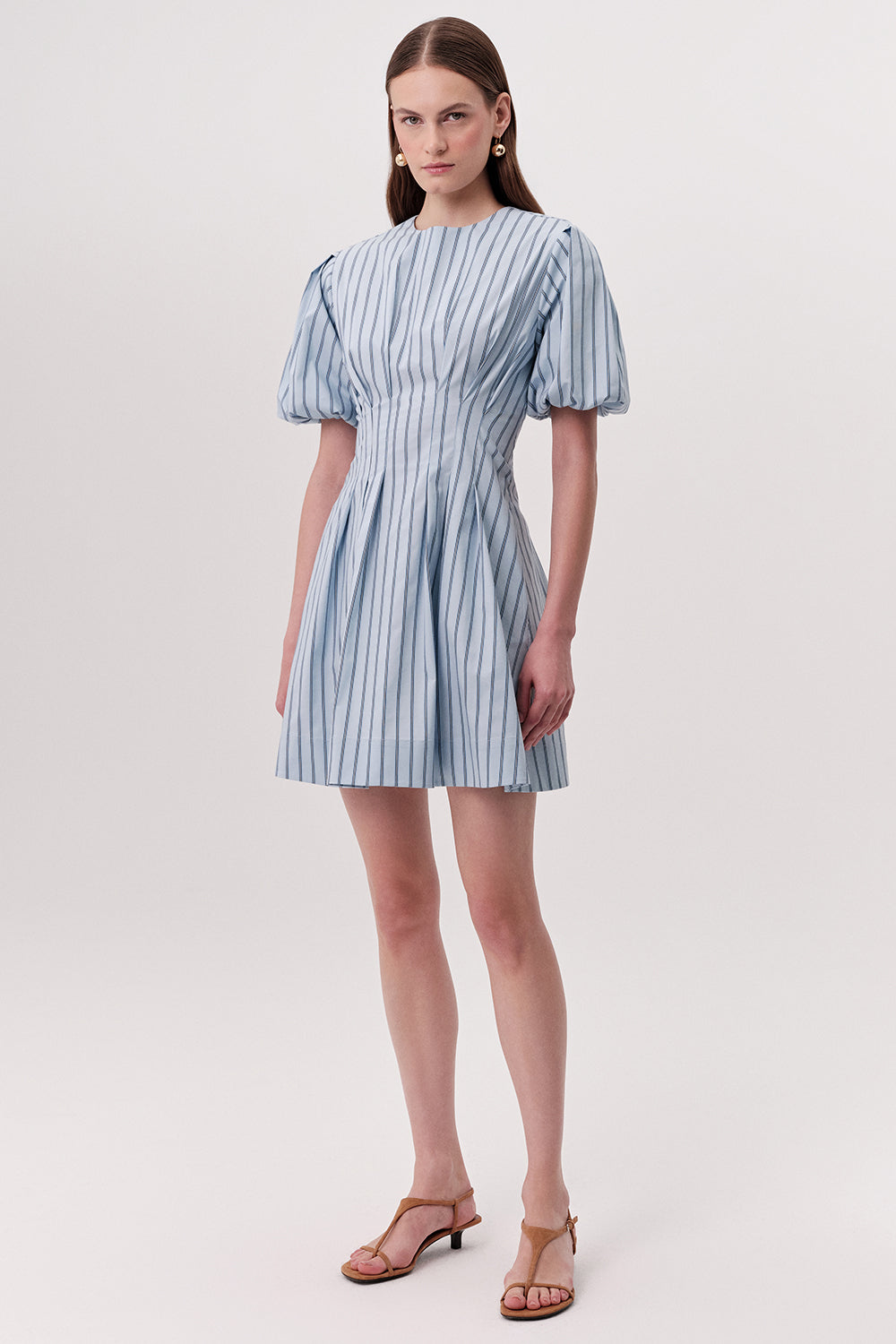 Balon Kollu Bele Oturan Cepli Regular Mini Çok Renkli Elbise