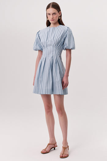 Balon Kollu Bele Oturan Cepli Regular Mini Çok Renkli Elbise