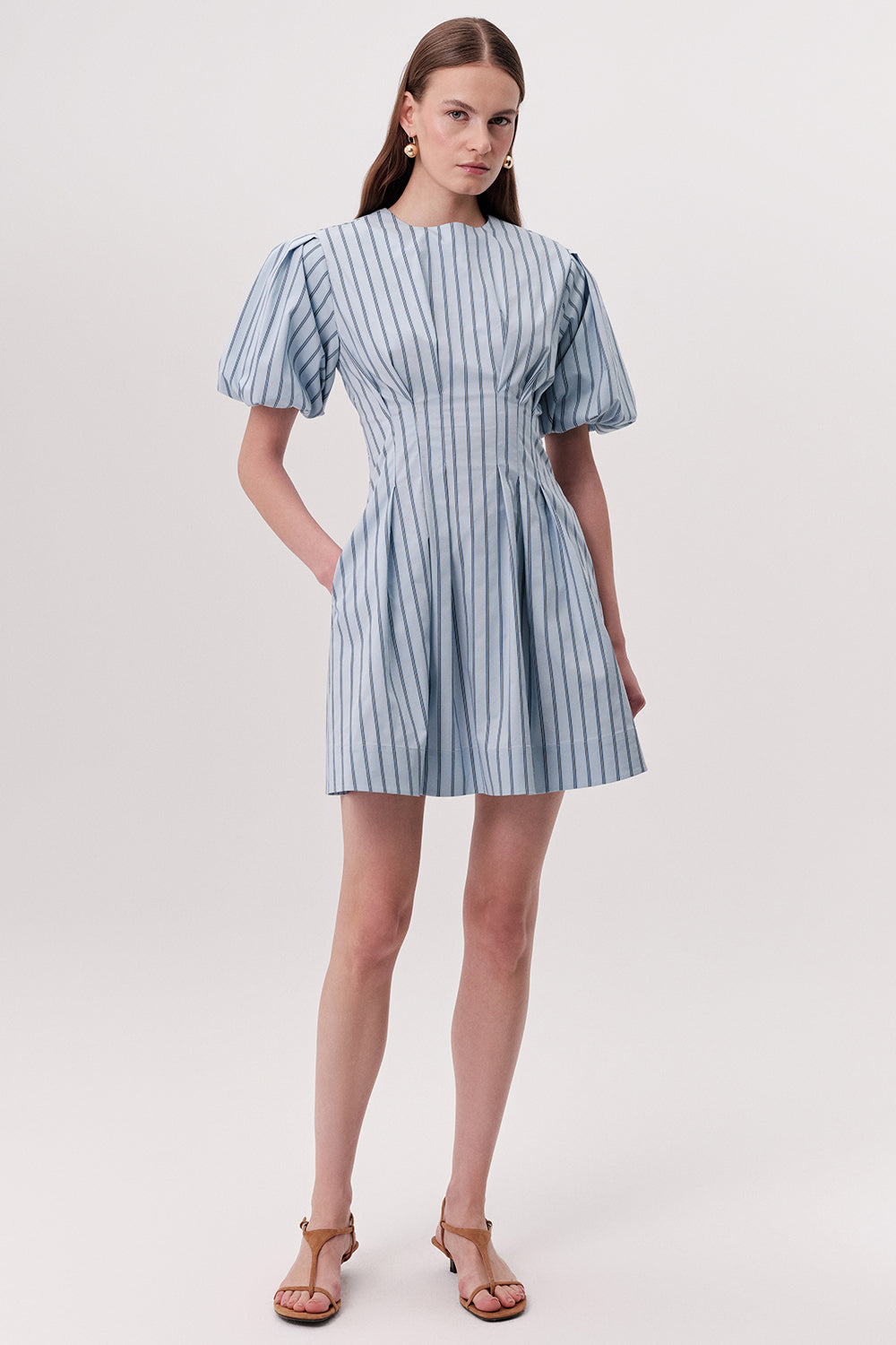 Balon Kollu Bele Oturan Cepli Regular Mini Çok Renkli Elbise