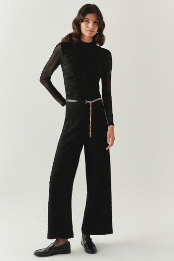 Zincir Kemerli Regular Dokuma Siyah Pantolon