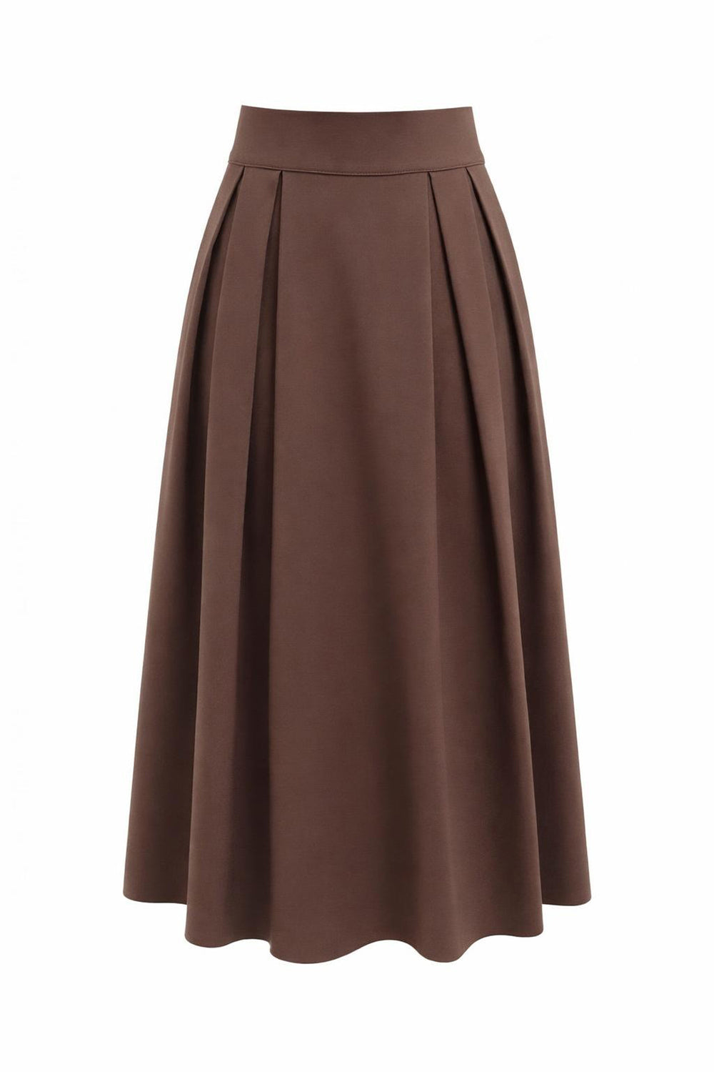 Pileli Arkası Lastikli Cepli Regular Midi Kahve Etek