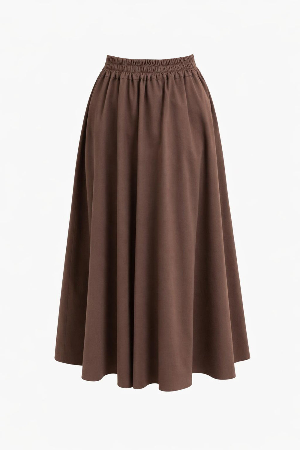 Pileli Arkası Lastikli Cepli Regular Midi Kahve Etek