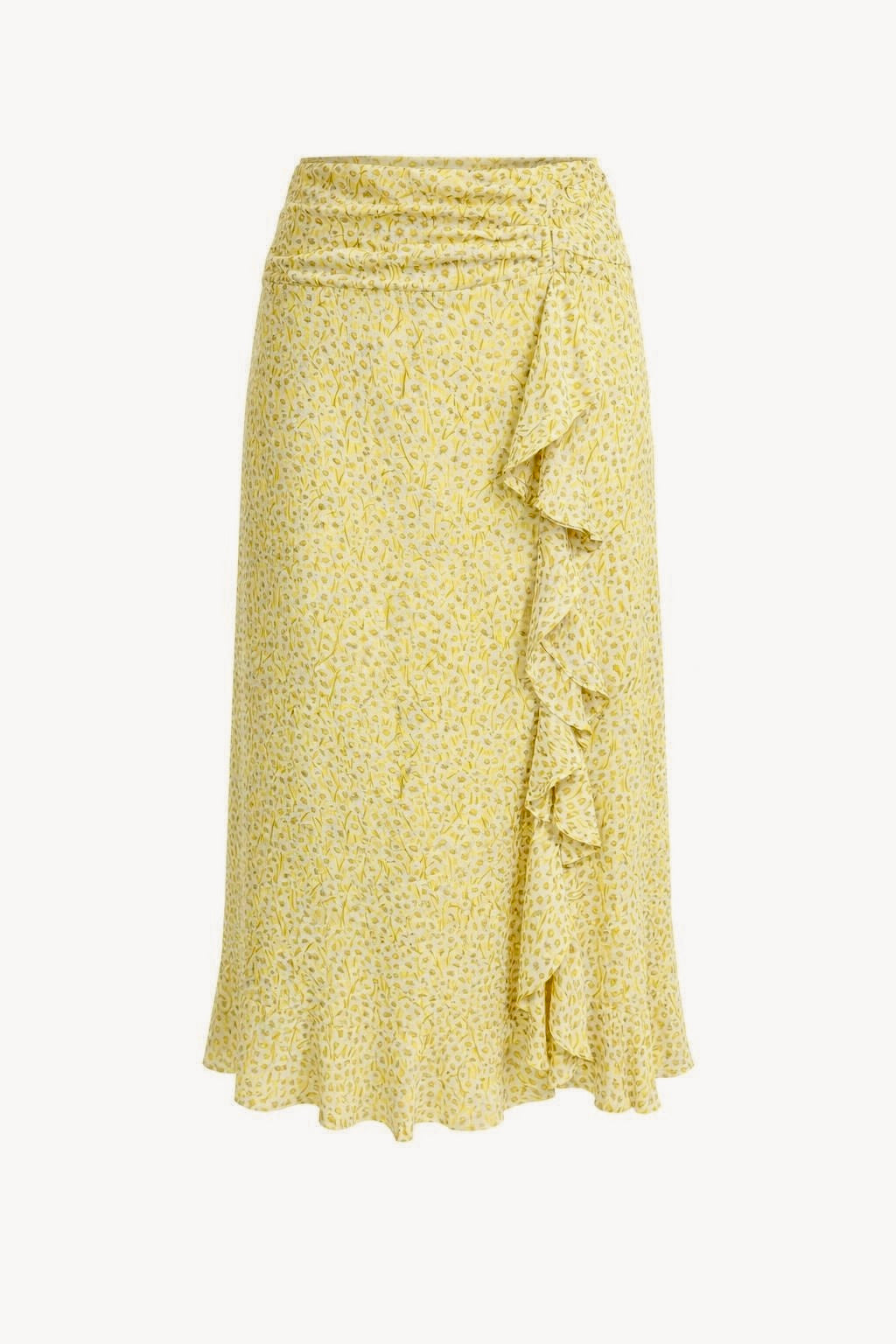 Yırtmaçlı Fırfırlı Fermuarlı Astarlı Regular Midi Çok Renkli Etek