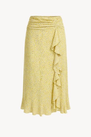 Yırtmaçlı Fırfırlı Fermuarlı Astarlı Regular Midi Çok Renkli Etek