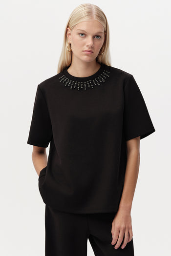 Taş Detaylı Bisiklet Yaka Kısa Kollu T-Shirt