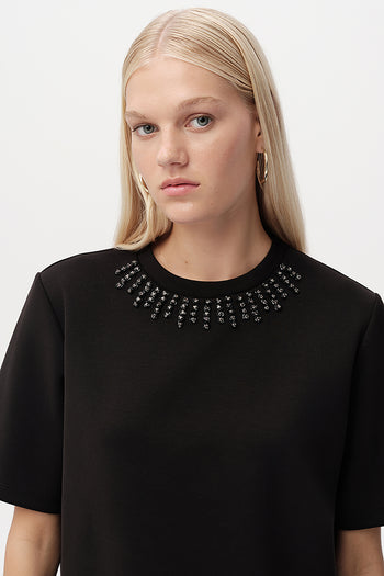 Taş Detaylı Bisiklet Yaka Kısa Kollu T-Shirt