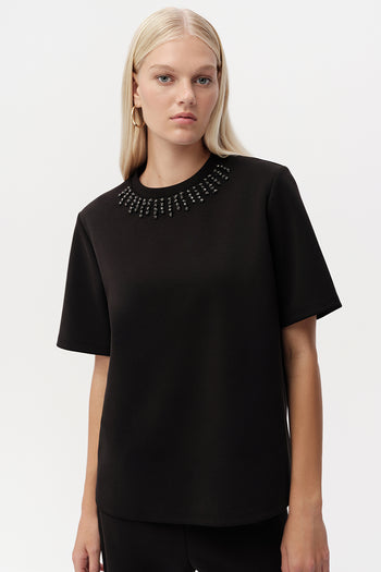 Taş Detaylı Bisiklet Yaka Kısa Kollu T-Shirt