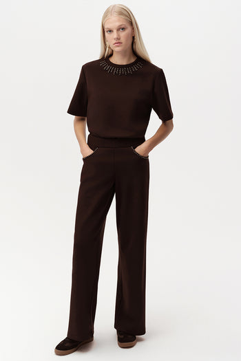 Taş Detaylı Geniş Paça Regular Pantolon