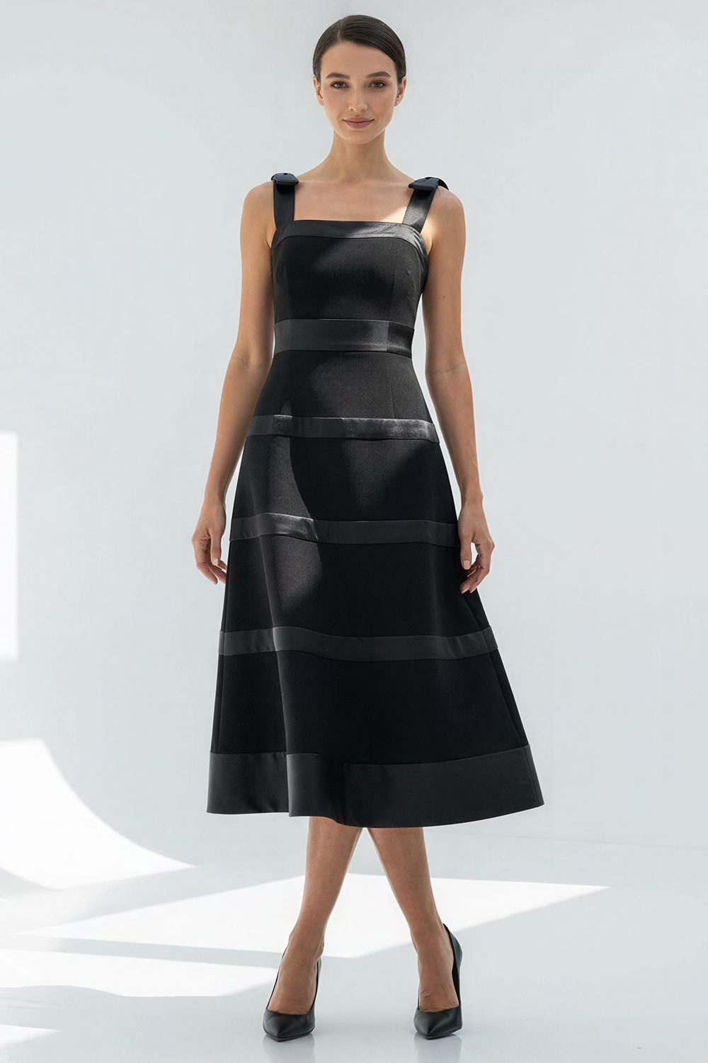 Şerit Detaylı Astarlı Regular Midi Elbise