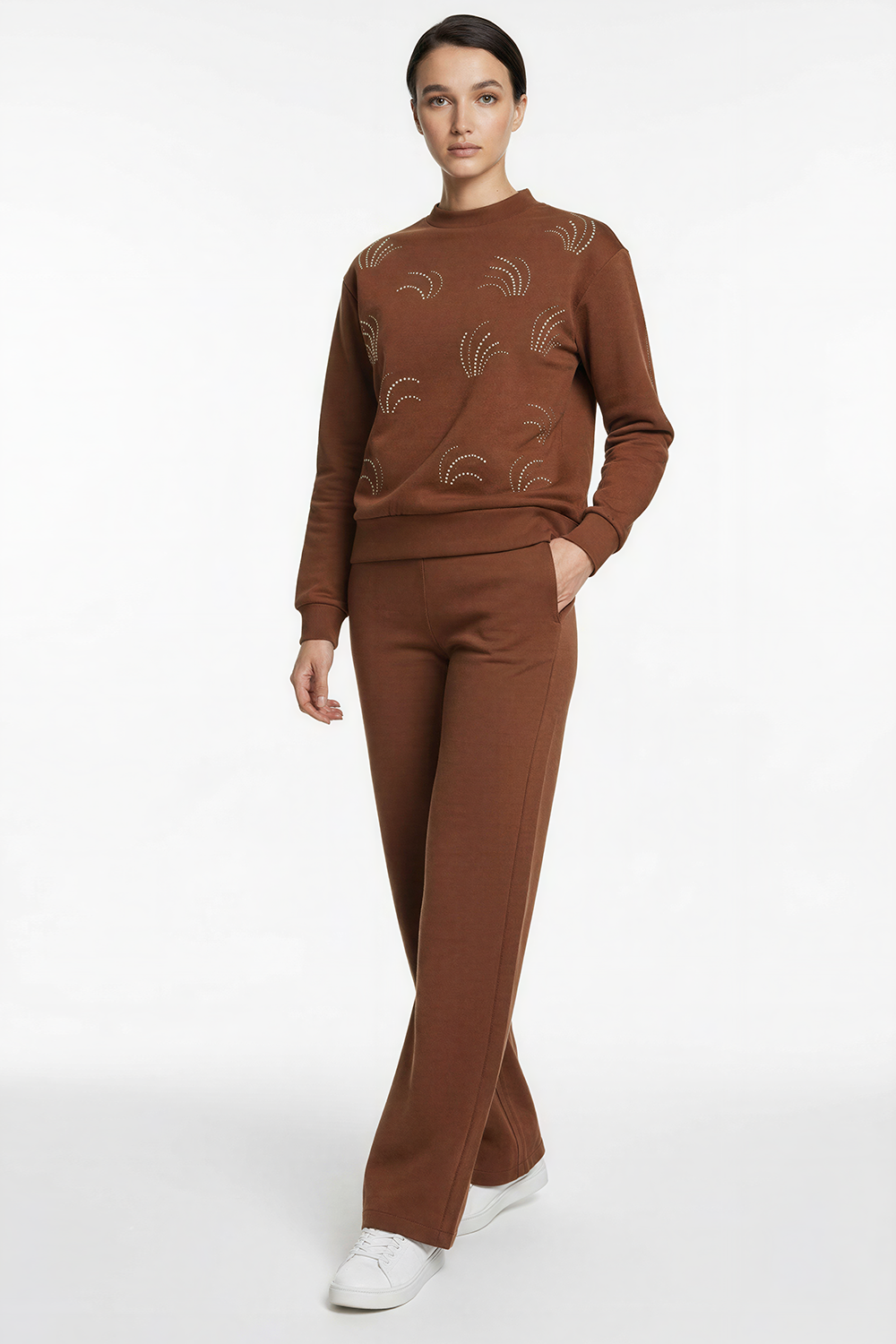 Desenli Taş İşlemeli Regular Uzun Kol Sweatshirt