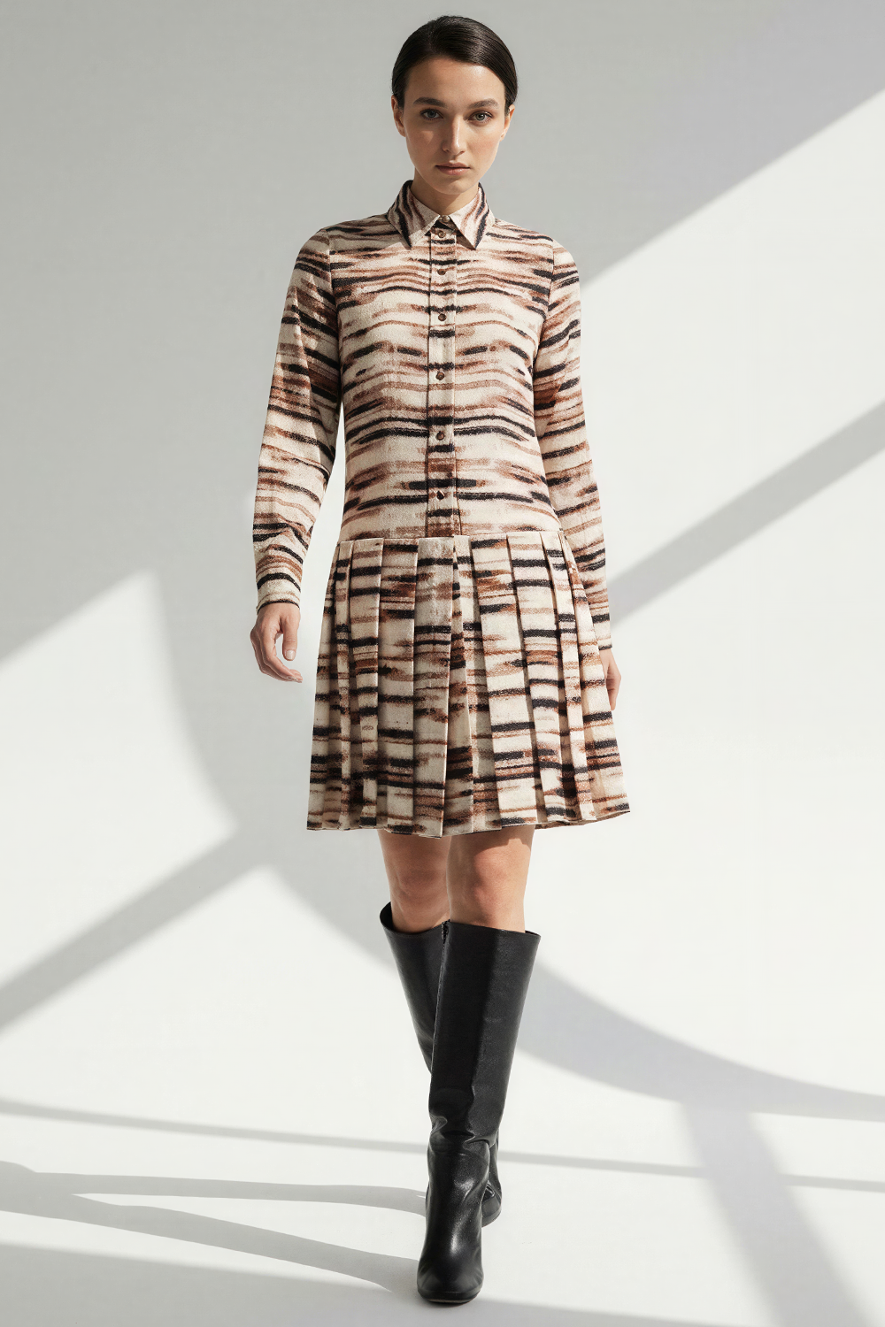 Desenli Gömlek Yaka Regular Mini Çok Renkli Elbise