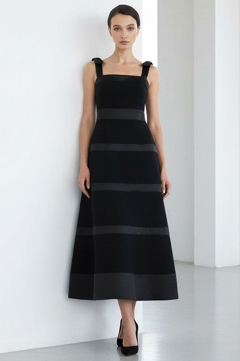 Şerit Detaylı Astarlı Regular Midi Elbise