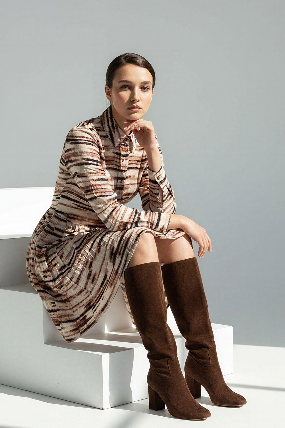 Desenli Gömlek Yaka Regular Mini Çok Renkli Elbise