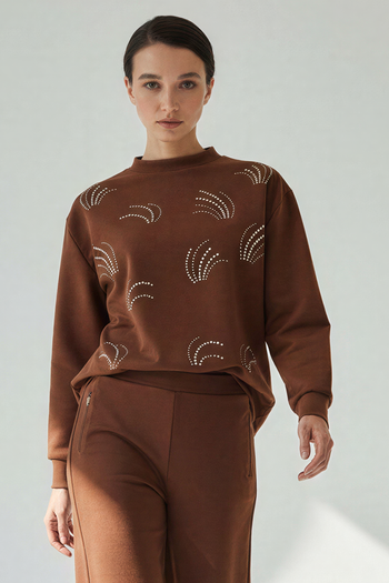 Desenli Taş İşlemeli Regular Uzun Kol Sweatshirt